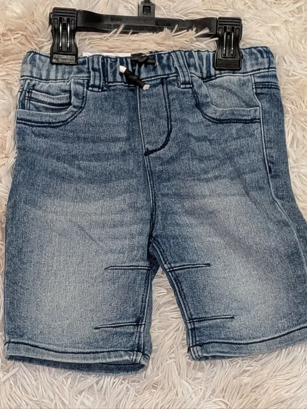 NWT,2pc, Drawstring Denim Shorts W/Aqua Blue Plaid, Button-up Collared Shirt-24m